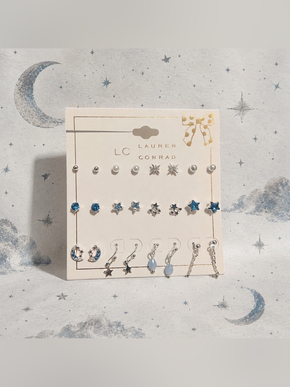 LC Lauren Conrad 12-Pair Silver Tone Celestial Earring Set